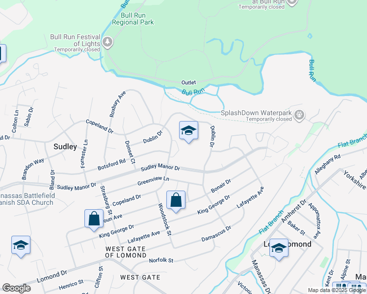 map of restaurants, bars, coffee shops, grocery stores, and more near 9744 Copeland Drive in Manassas