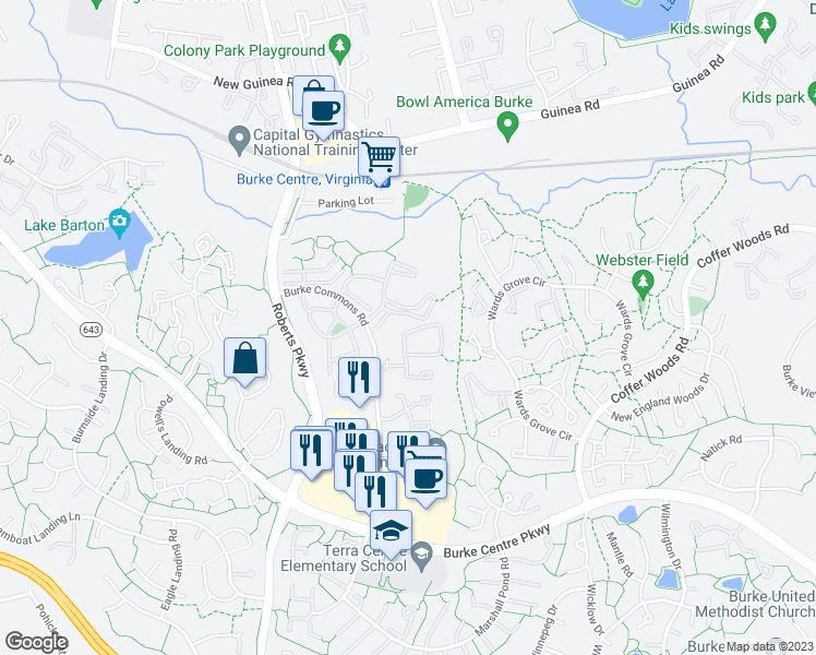 map of restaurants, bars, coffee shops, grocery stores, and more near 12260 Wye Oak Commons Circle in Burke