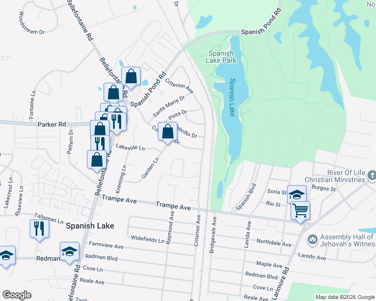 map of restaurants, bars, coffee shops, grocery stores, and more near 1324 Columbus Drive in St. Louis