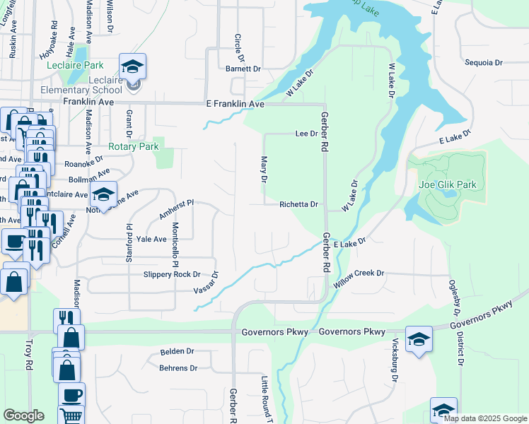 map of restaurants, bars, coffee shops, grocery stores, and more near 1312 Richetta Drive in Edwardsville