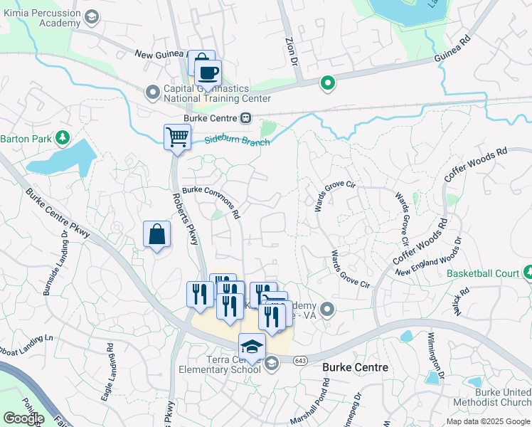 map of restaurants, bars, coffee shops, grocery stores, and more near 12260 Wye Oak Commons Circle in Burke