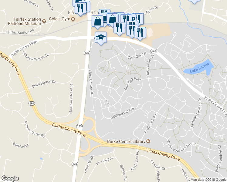 map of restaurants, bars, coffee shops, grocery stores, and more near 10909 Carters Oak Way in Burke