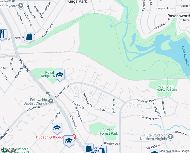 map of restaurants, bars, coffee shops, grocery stores, and more near 5900 Surrey Hill Place in Springfield