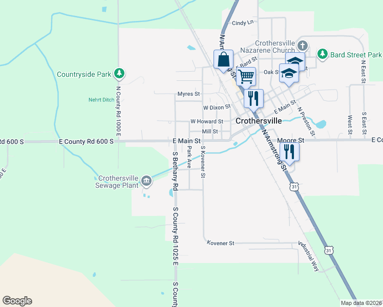 map of restaurants, bars, coffee shops, grocery stores, and more near 307 Park Avenue in Crothersville