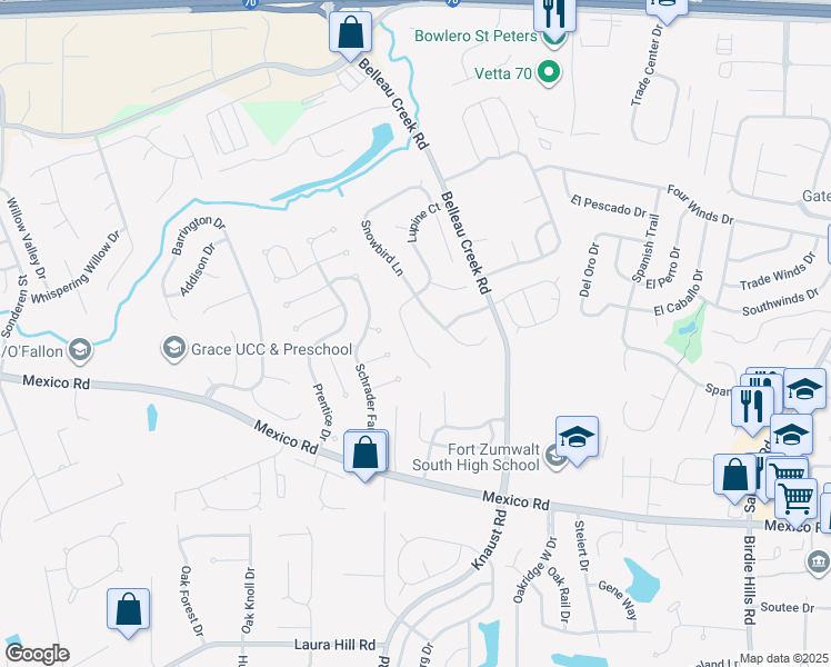 map of restaurants, bars, coffee shops, grocery stores, and more near 1132 Lupine Court in O'Fallon