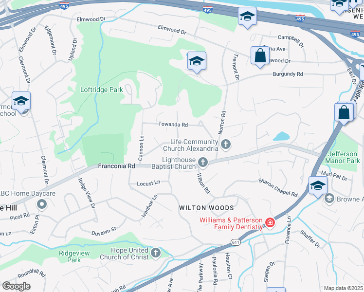 map of restaurants, bars, coffee shops, grocery stores, and more near 3705 Lakota Road in Alexandria