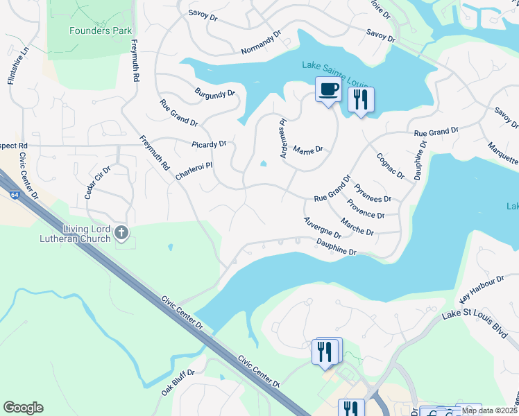map of restaurants, bars, coffee shops, grocery stores, and more near 21 Saint Malo Court in Lake Saint Louis