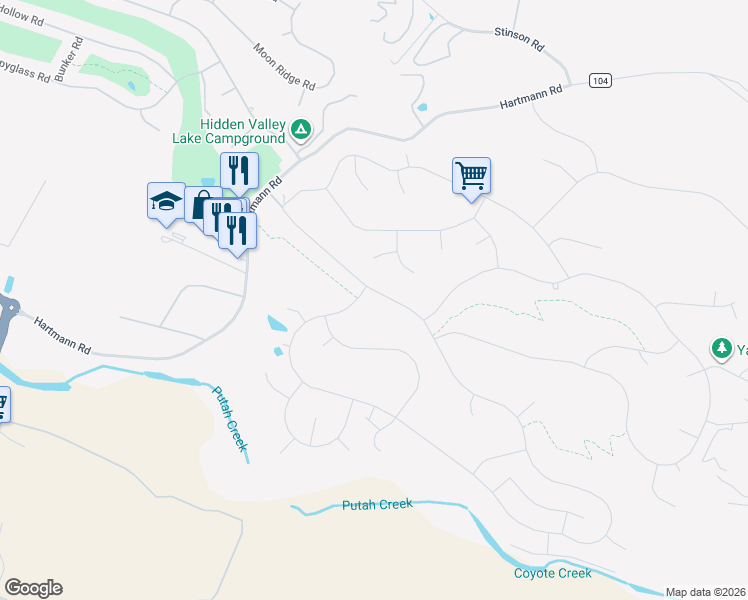 map of restaurants, bars, coffee shops, grocery stores, and more near 19453 Mountain Meadow North in Hidden Valley Lake