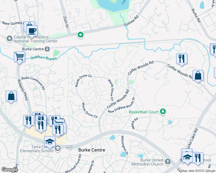 map of restaurants, bars, coffee shops, grocery stores, and more near 5811 Wood Laurel Court in Burke