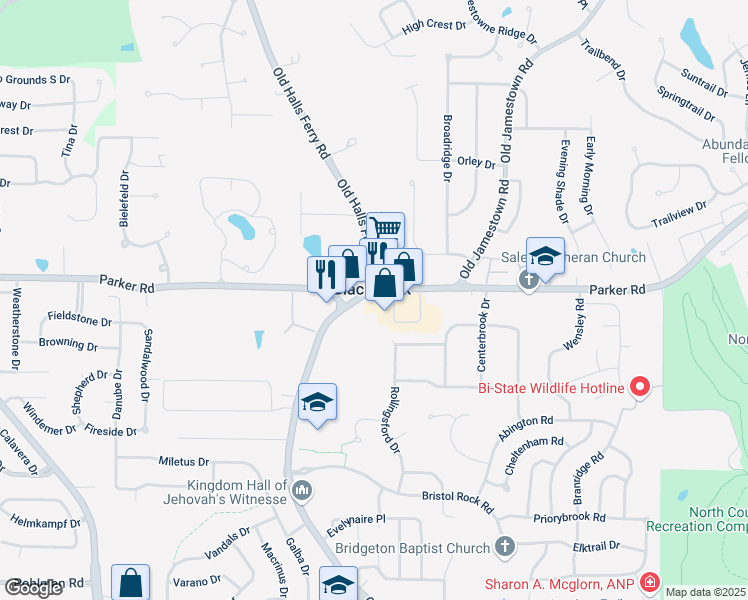 map of restaurants, bars, coffee shops, grocery stores, and more near 4814 Old Halls Ferry Road in Black Jack