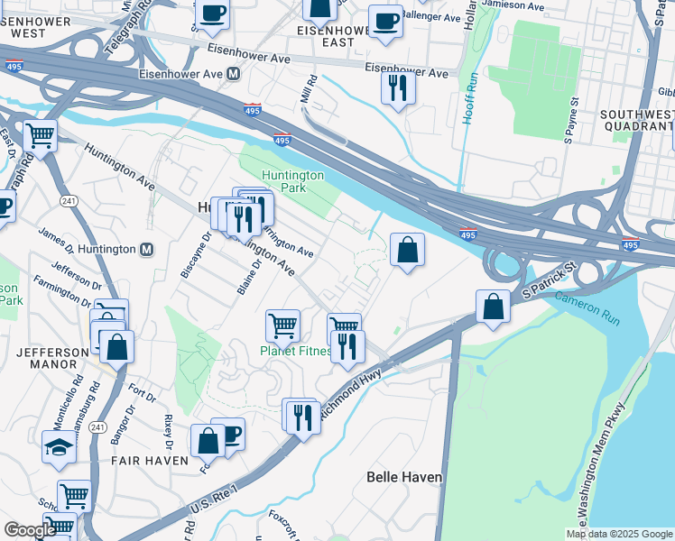 map of restaurants, bars, coffee shops, grocery stores, and more near 1810 Farrington Avenue in Alexandria