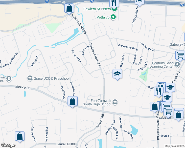 map of restaurants, bars, coffee shops, grocery stores, and more near 1528 Snowbird Lane in O'Fallon