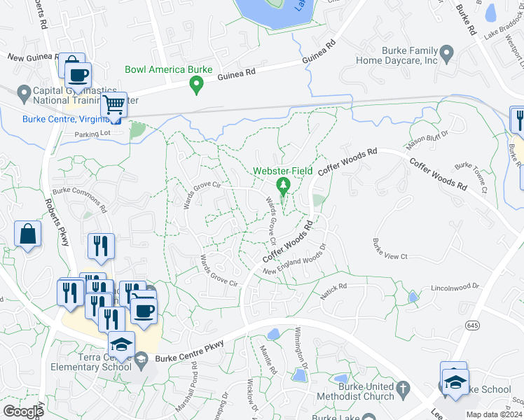 map of restaurants, bars, coffee shops, grocery stores, and more near 5811 Wood Laurel Court in Burke