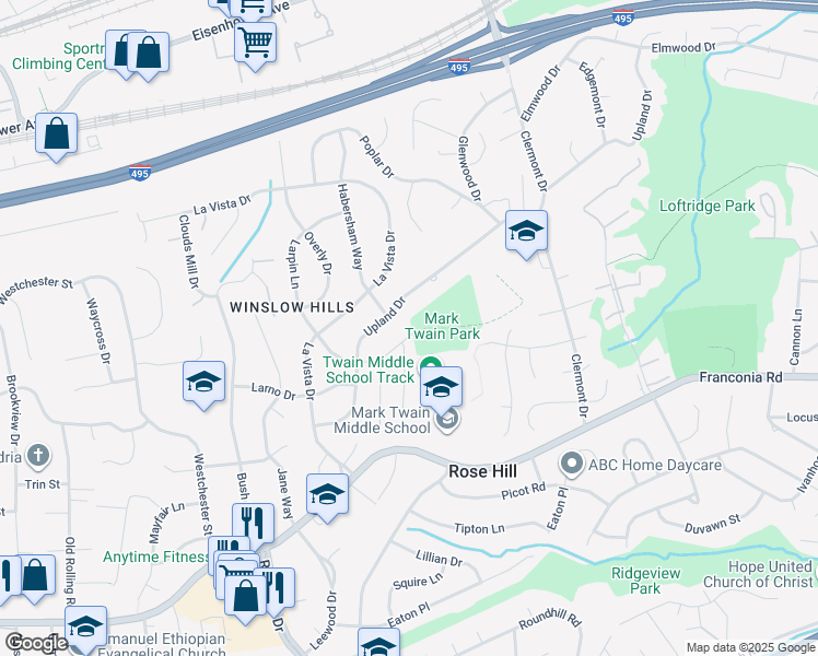 map of restaurants, bars, coffee shops, grocery stores, and more near 5919 Larpin Lane in Alexandria