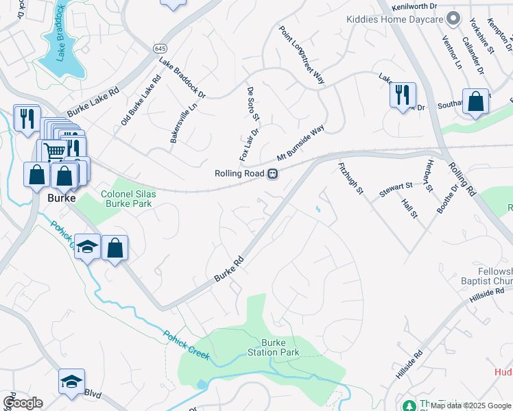 map of restaurants, bars, coffee shops, grocery stores, and more near 9816 Pebble Weigh Court in Burke