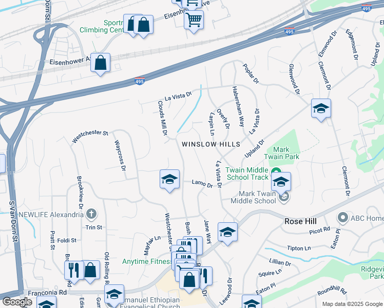 map of restaurants, bars, coffee shops, grocery stores, and more near 5810 Jane Way in Alexandria