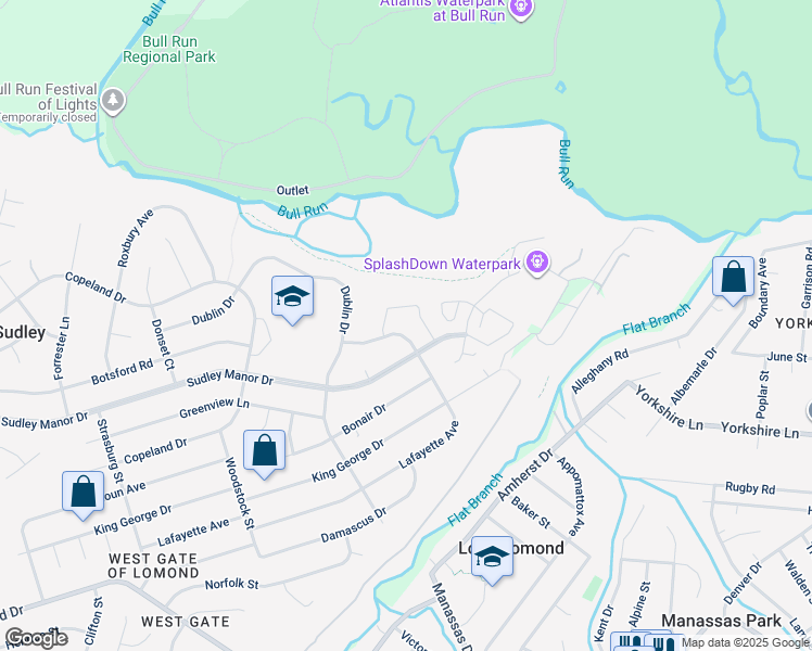 map of restaurants, bars, coffee shops, grocery stores, and more near 9563 Covington Place in Manassas