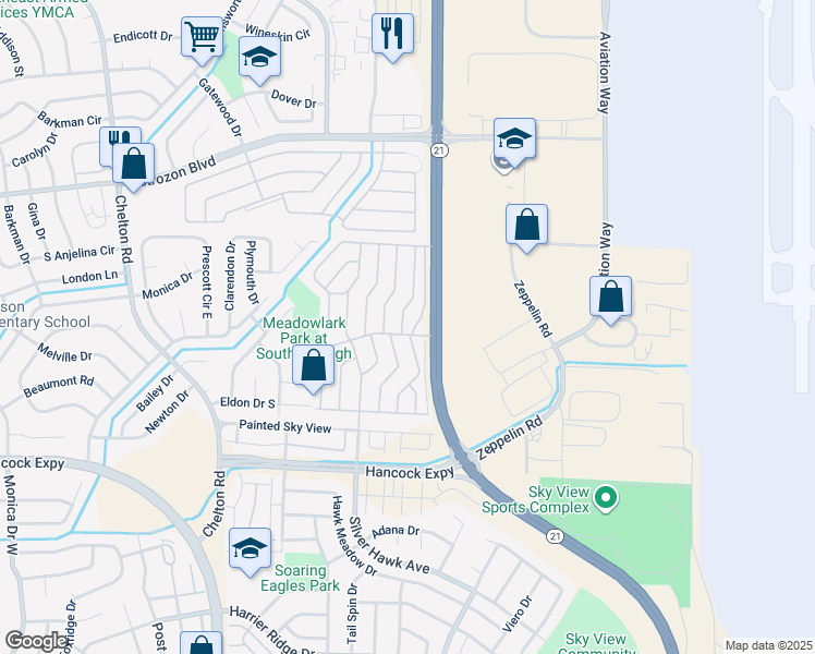 map of restaurants, bars, coffee shops, grocery stores, and more near 2675 Swale Run in Colorado Springs