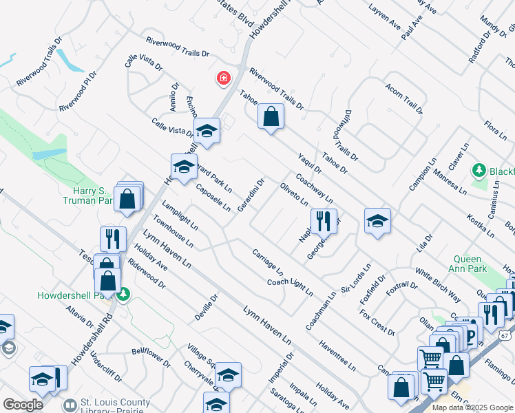 map of restaurants, bars, coffee shops, grocery stores, and more near 1783 Gerard Park Lane in Hazelwood