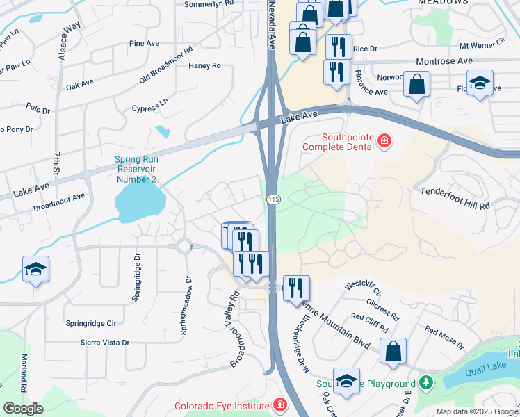 map of restaurants, bars, coffee shops, grocery stores, and more near 2730 Ashgrove Street in Colorado Springs