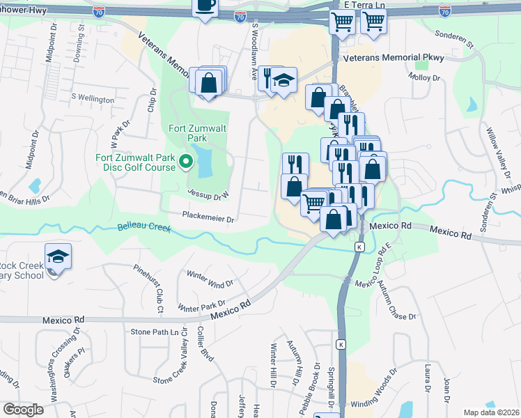 map of restaurants, bars, coffee shops, grocery stores, and more near 305 Ernst Place in O'Fallon