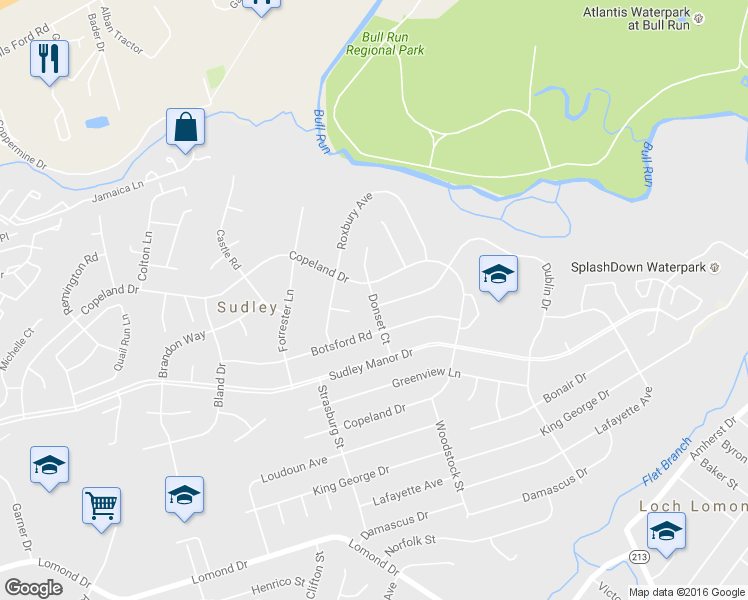 map of restaurants, bars, coffee shops, grocery stores, and more near 9805 Dublin Drive in Manassas