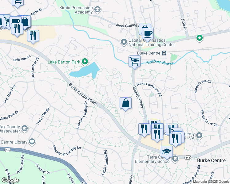 map of restaurants, bars, coffee shops, grocery stores, and more near 5835 Cove Landing Road in Burke