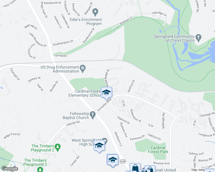 map of restaurants, bars, coffee shops, grocery stores, and more near 5832 Royal Ridge Drive in West Springfield