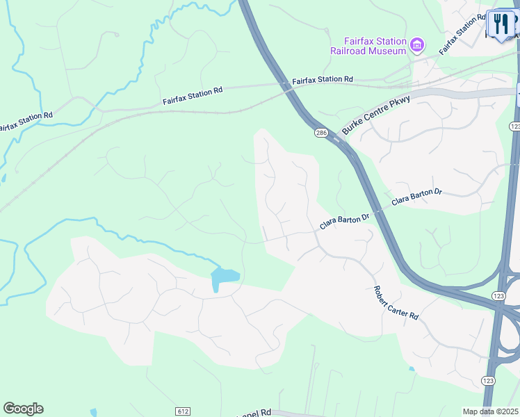 map of restaurants, bars, coffee shops, grocery stores, and more near 6035 Makely Drive in Fairfax Station