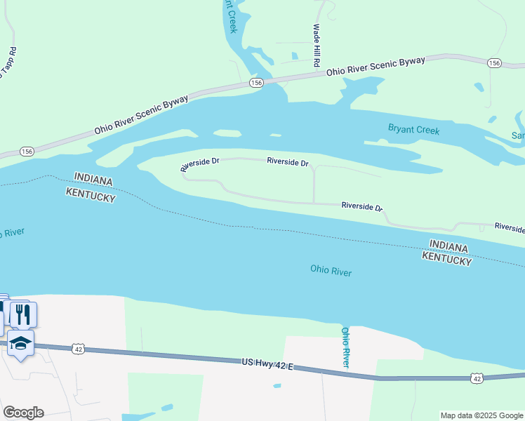 map of restaurants, bars, coffee shops, grocery stores, and more near 18186 Riverside Drive in Patriot