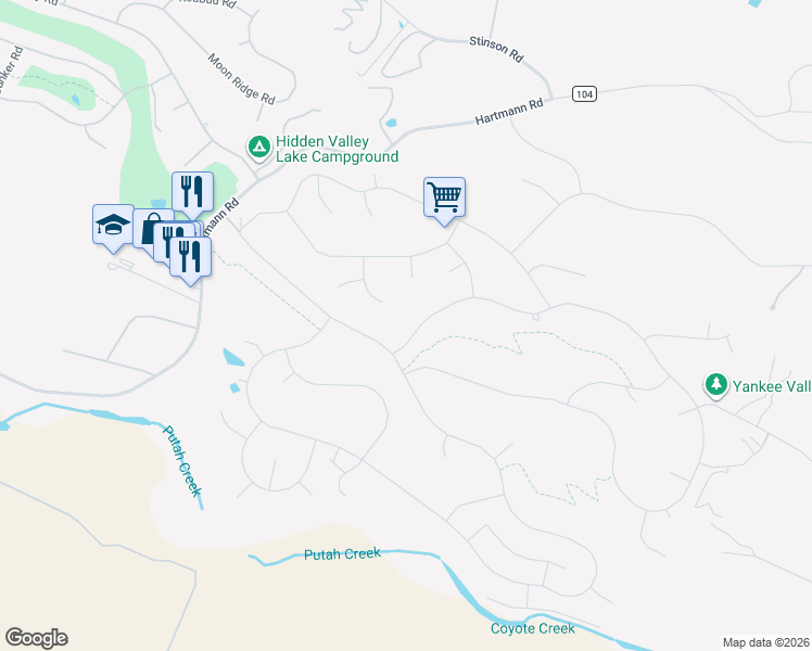 map of restaurants, bars, coffee shops, grocery stores, and more near 19545 Powder Horn Road in Hidden Valley Lake