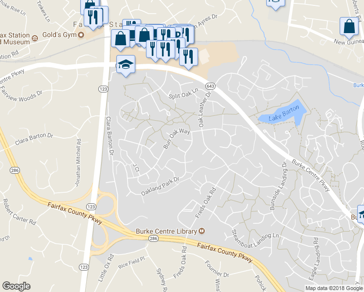 map of restaurants, bars, coffee shops, grocery stores, and more near 10722 Shingle Oak Ct in Burke