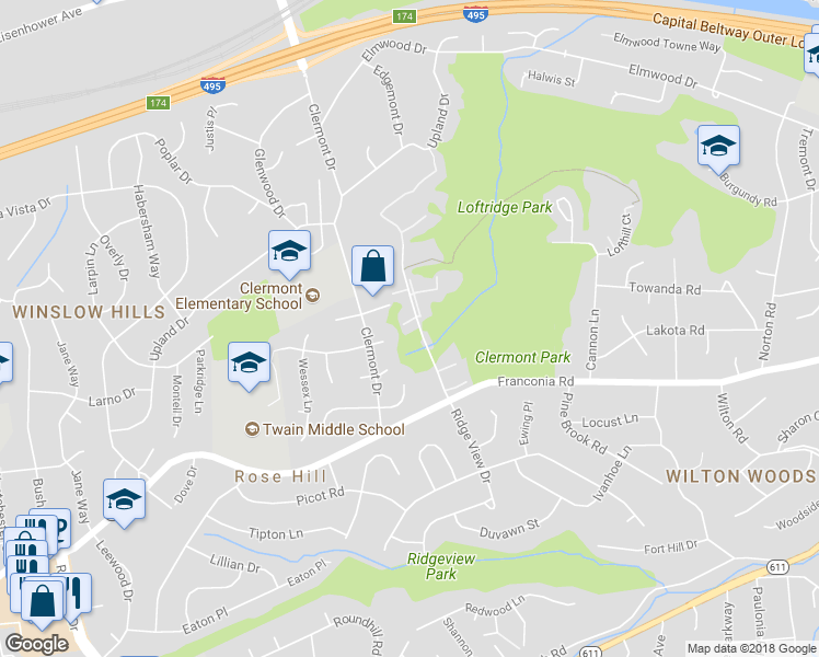 map of restaurants, bars, coffee shops, grocery stores, and more near 4407 Cheatham Court in Alexandria