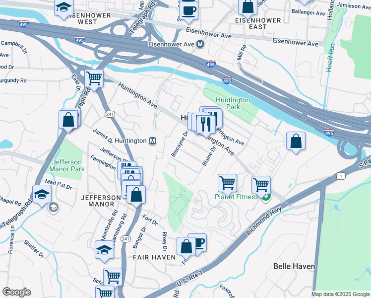 map of restaurants, bars, coffee shops, grocery stores, and more near 2334 Fairview Terrace in Alexandria
