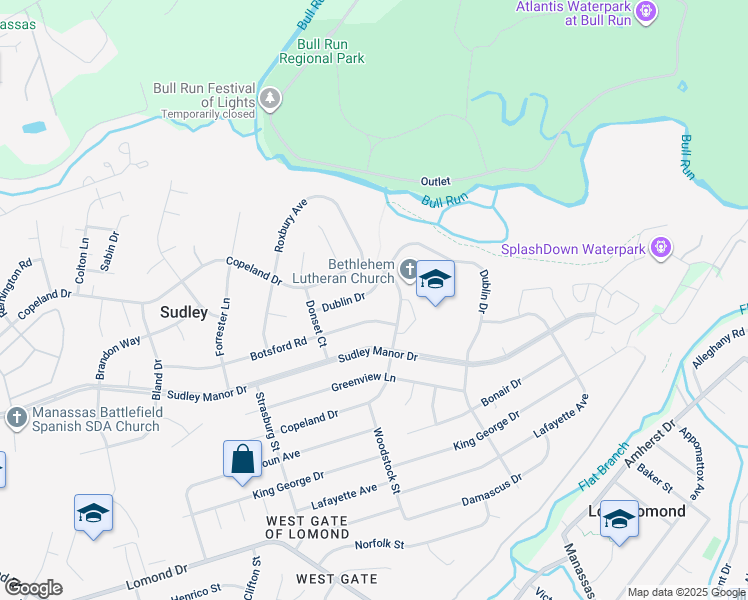 map of restaurants, bars, coffee shops, grocery stores, and more near 9715 Dublin Drive in Manassas