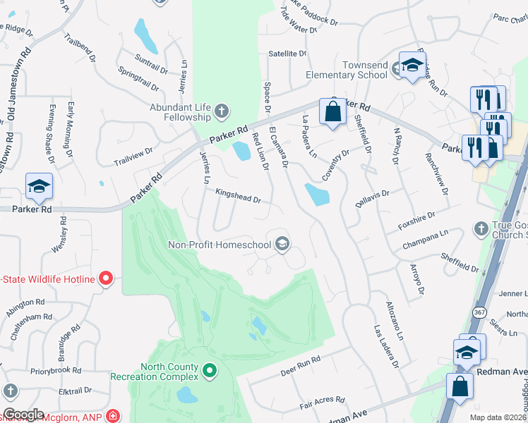 map of restaurants, bars, coffee shops, grocery stores, and more near 11978 Red Lion Drive in Florissant
