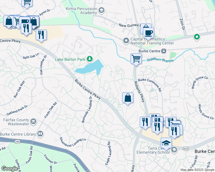 map of restaurants, bars, coffee shops, grocery stores, and more near 5920 Cove Landing Road in Burke