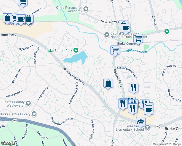 map of restaurants, bars, coffee shops, grocery stores, and more near 5920 Cove Landing Road in Burke