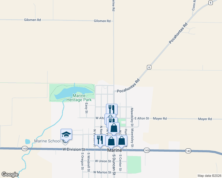map of restaurants, bars, coffee shops, grocery stores, and more near 600 North Duncan Street in Marine