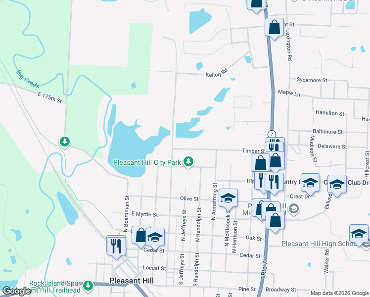 map of restaurants, bars, coffee shops, grocery stores, and more near 301-799 Timber Street in Pleasant Hill
