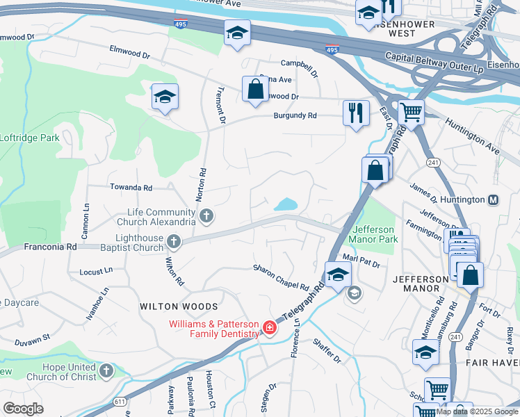 map of restaurants, bars, coffee shops, grocery stores, and more near 3403 Governors Crest Court in Alexandria