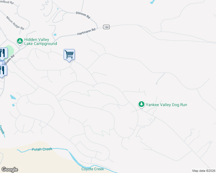 map of restaurants, bars, coffee shops, grocery stores, and more near 19993 Powder Horn Road in Hidden Valley Lake