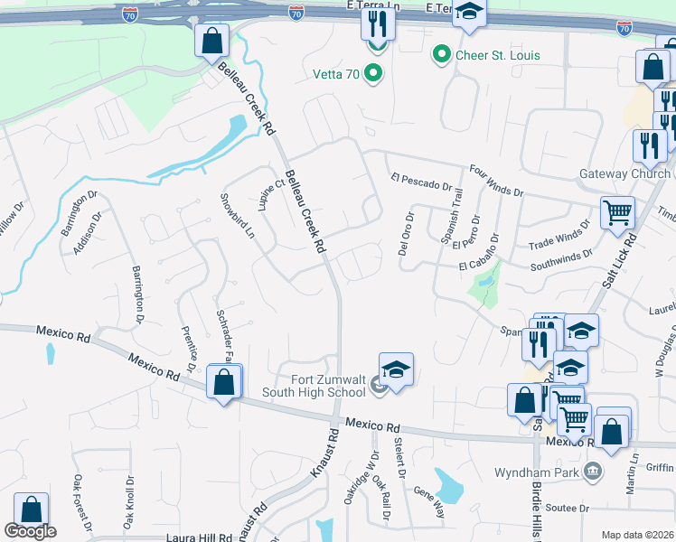 map of restaurants, bars, coffee shops, grocery stores, and more near 1562 Snowbird Lane in O'Fallon