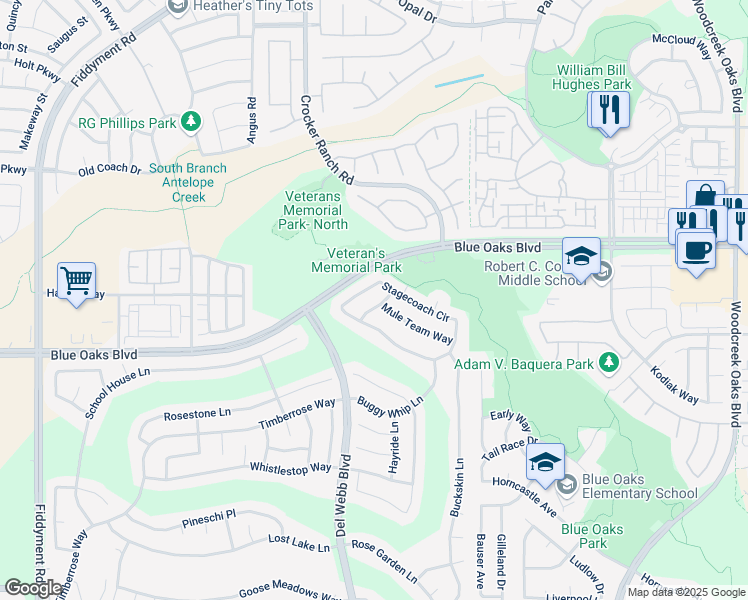map of restaurants, bars, coffee shops, grocery stores, and more near 8033 Steamboat Lane in Roseville
