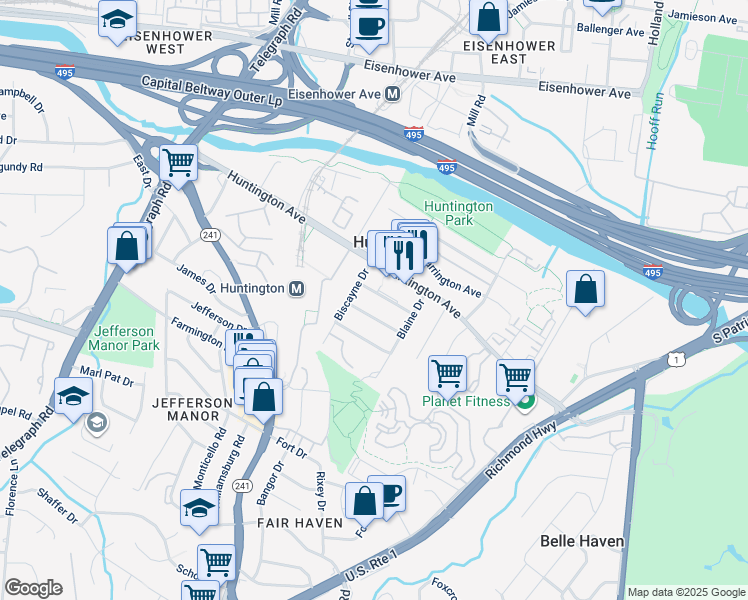 map of restaurants, bars, coffee shops, grocery stores, and more near 2329 Glendale Terrace in Alexandria