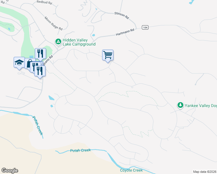 map of restaurants, bars, coffee shops, grocery stores, and more near 19625 Powder Horn Road in Hidden Valley Lake