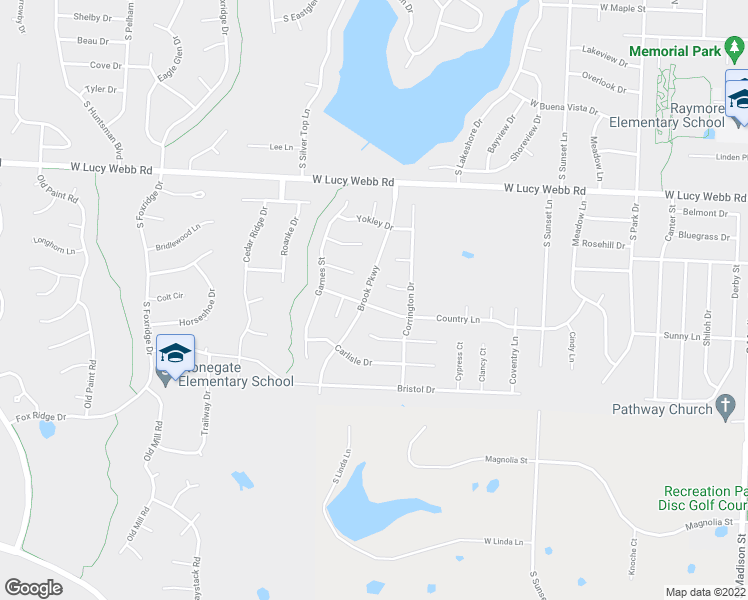 map of restaurants, bars, coffee shops, grocery stores, and more near 1100 Country Lane in Raymore