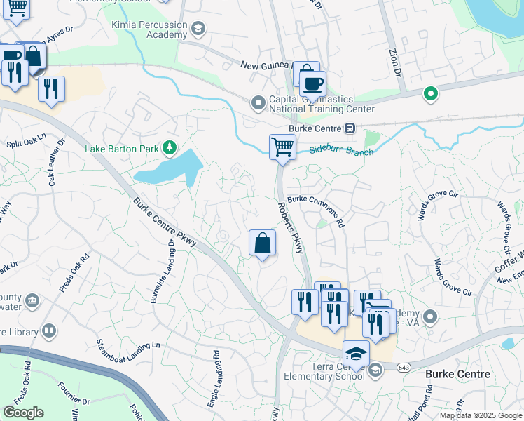map of restaurants, bars, coffee shops, grocery stores, and more near 5827 Cove Landing Road in Burke