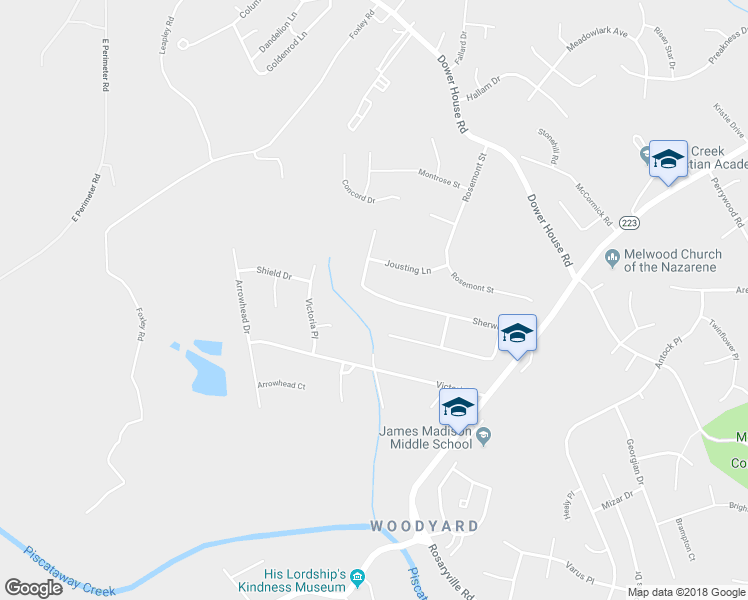 map of restaurants, bars, coffee shops, grocery stores, and more near 9405 Sherwood Drive in Upper Marlboro