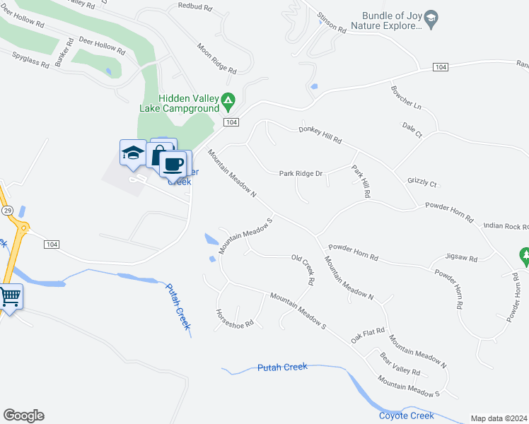 map of restaurants, bars, coffee shops, grocery stores, and more near in Hidden Valley Lake